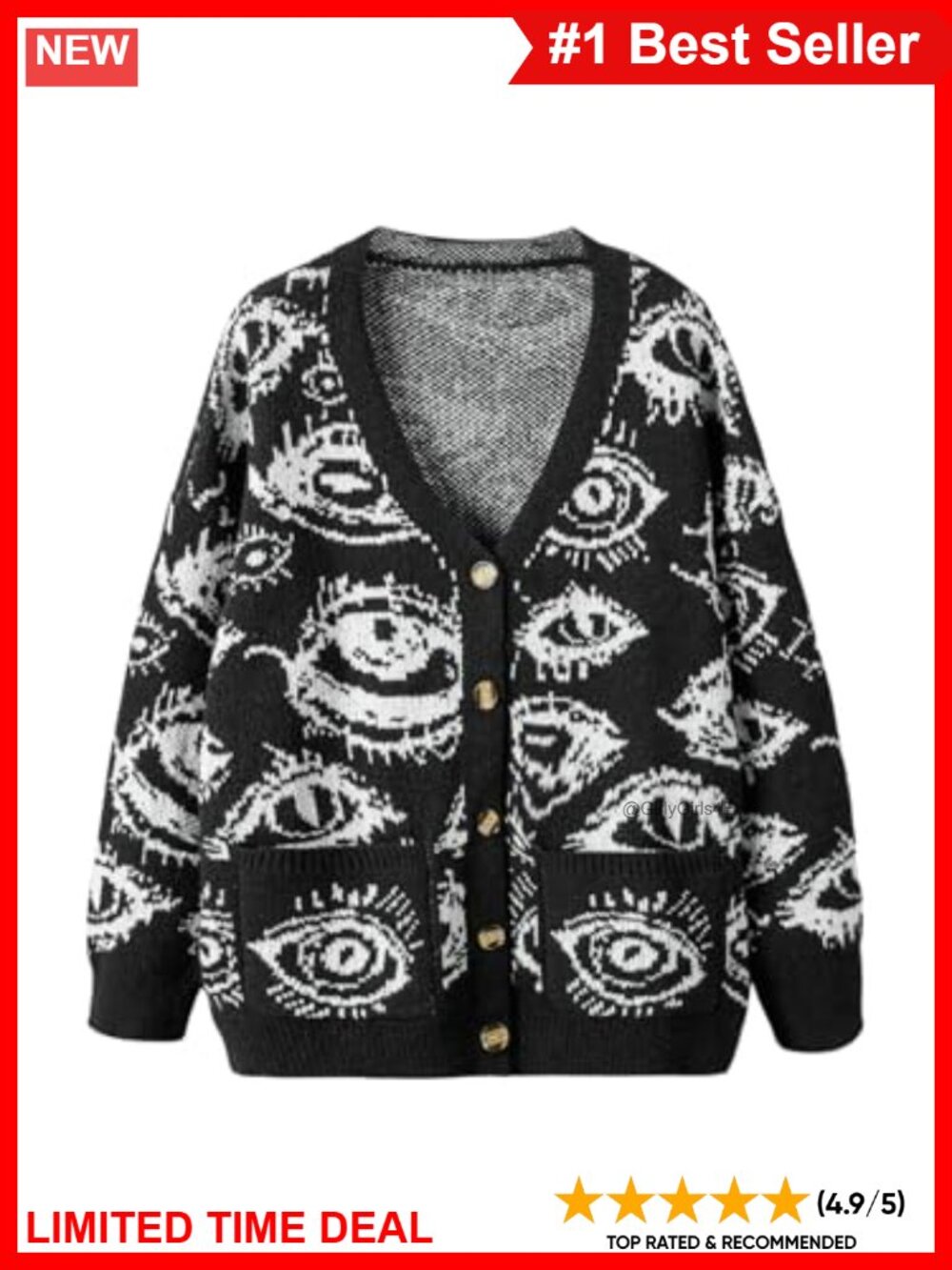Plus Size Eye Print Goth Cardigan Grunge Punk Sweater